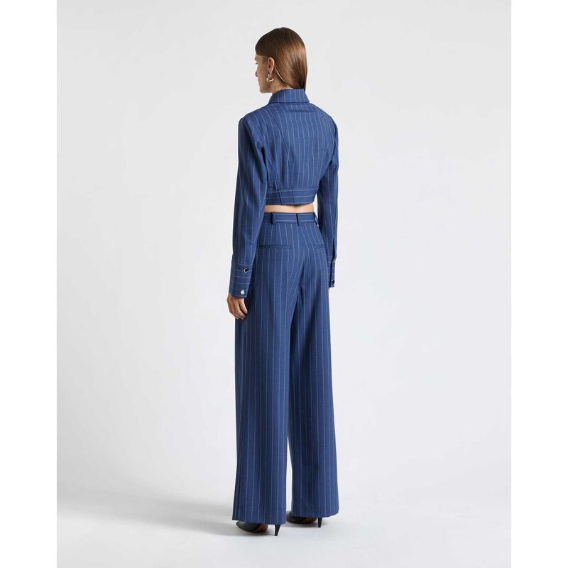 Cue European Wool Stripe Cropped Shirt image number 1